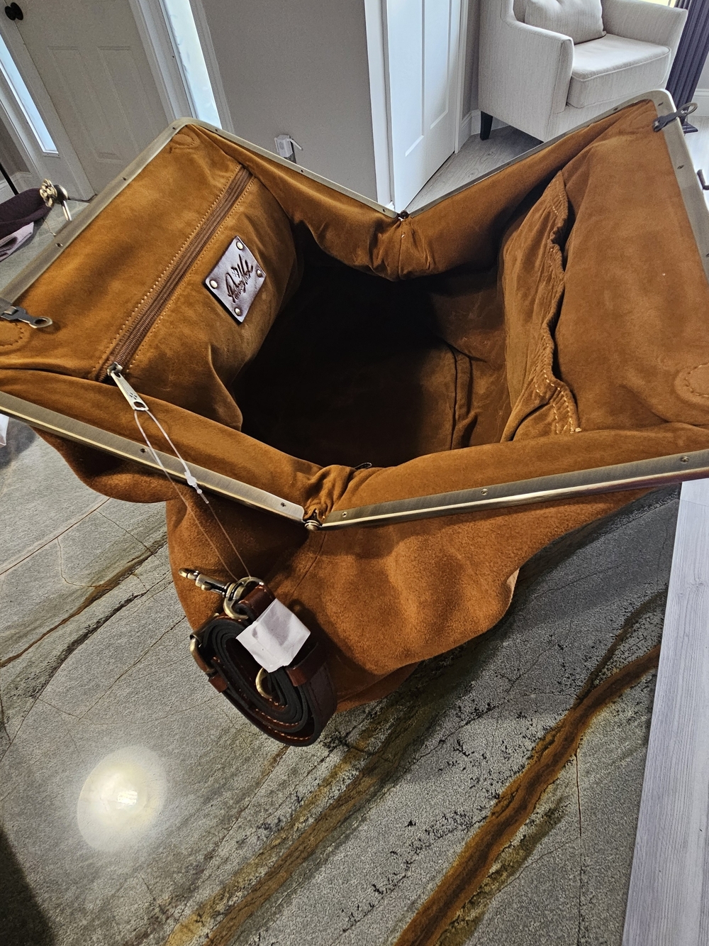 Patricia Nash Serafina Oversized Suede Kisslock Satchel Cognac NWT - Picture 12 of 17